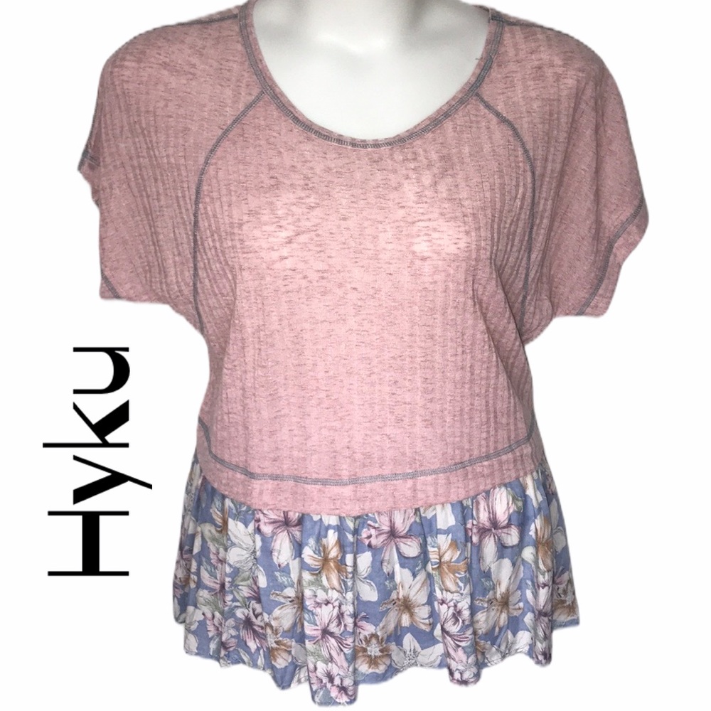 Long Floral Top in Pink and Blue Size Large NWT